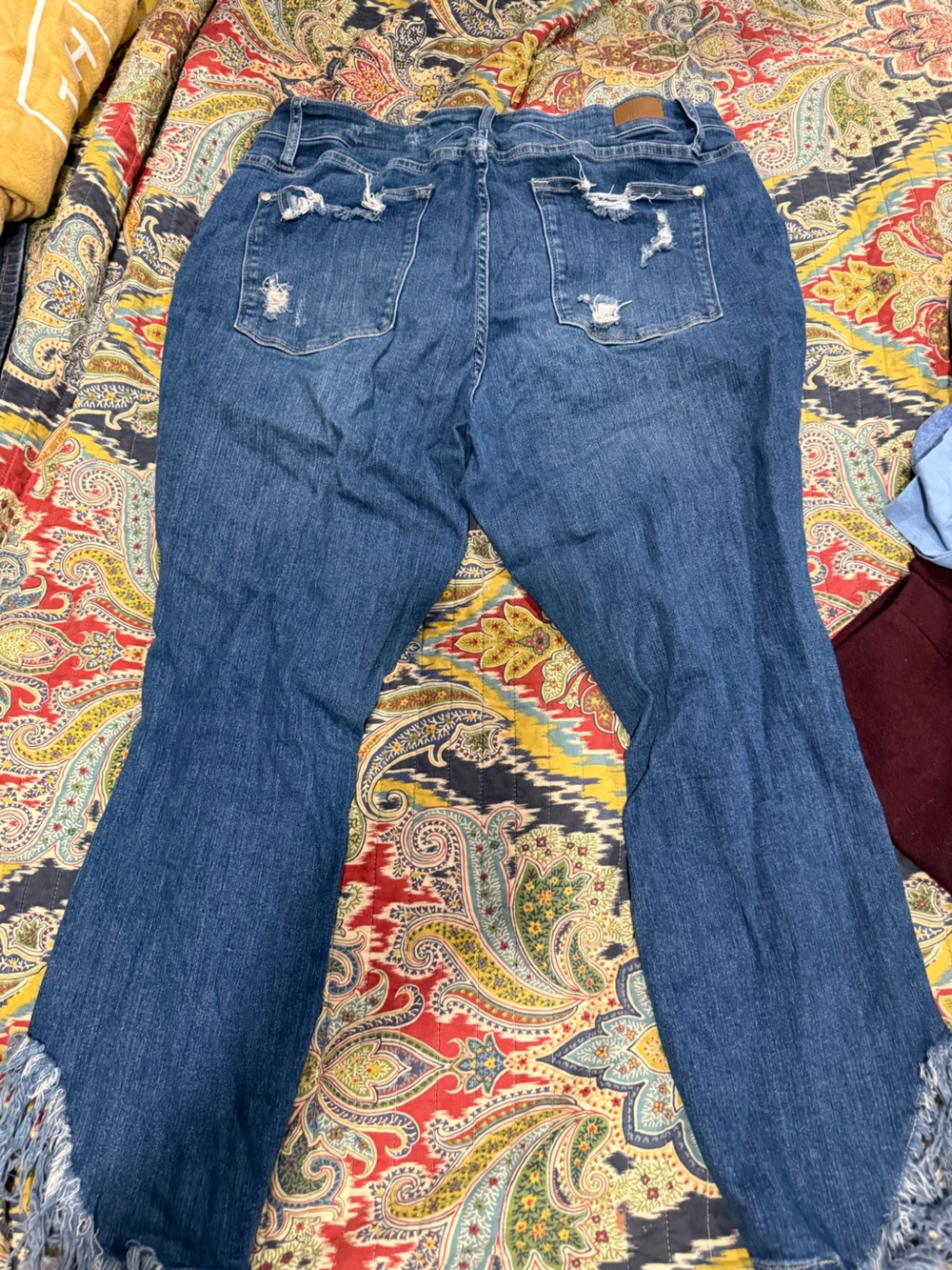 Distressed Blue Women's Jeans with Frayed Hem - Picture 2 of 3